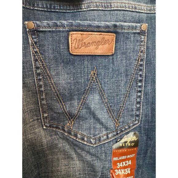 Wrangler Retro Relaxed Boot Mens Jeans 34x34 Stretch Medium Wash Premium Denim - Picture 6 of 6